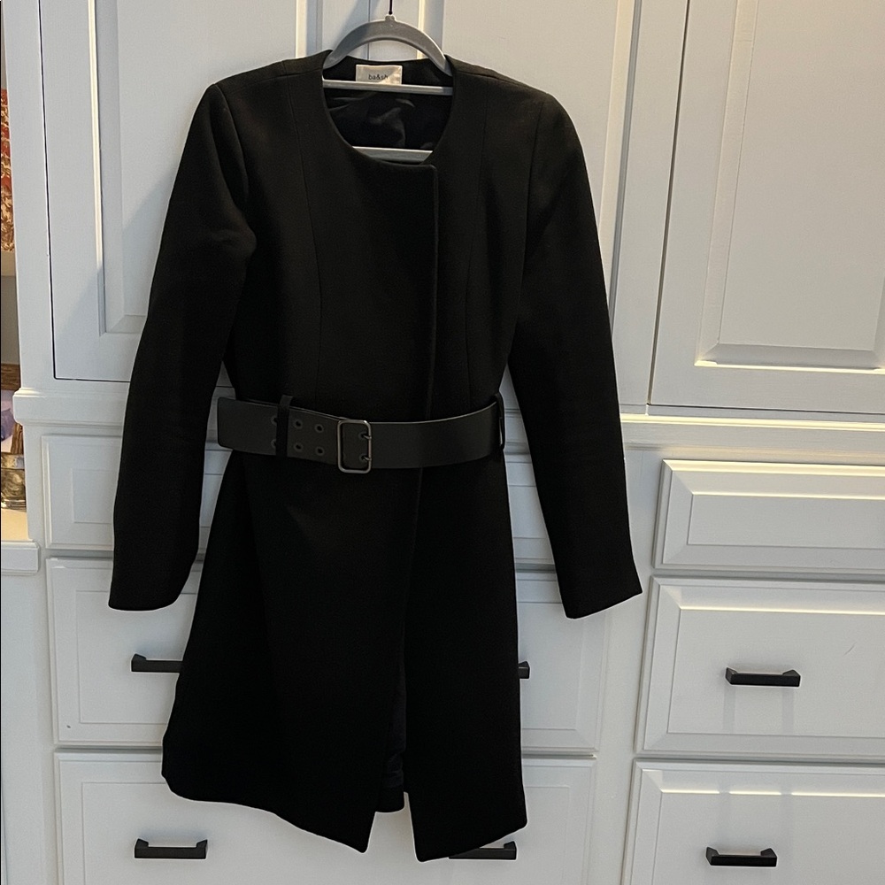 ba&sh Black Collarless Belted Trench Coat